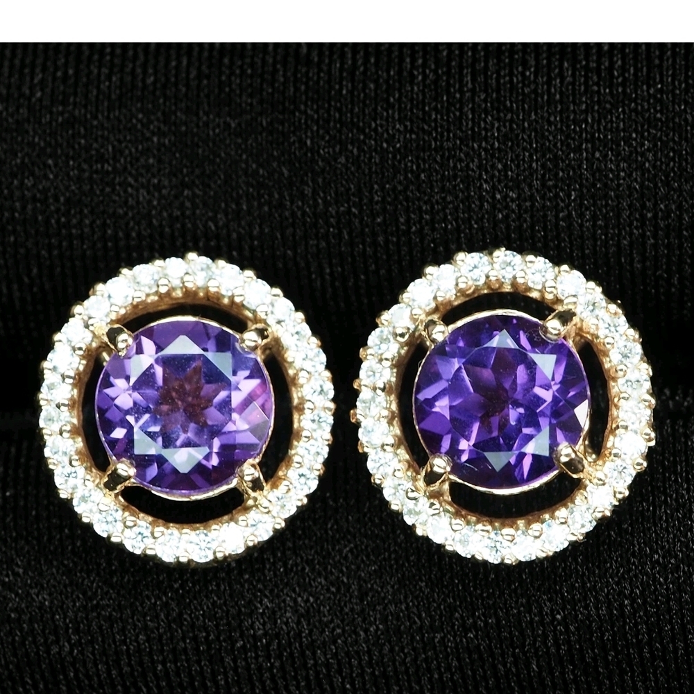 Chicly Indigo Violet Spinel Round 2.50Ct 925 Sterling Silver Rose Gold Earrings